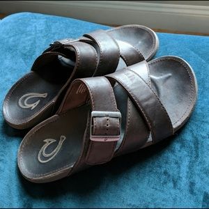 Olukai Brown Leather Mens Sandals Kaupe'a Slide 10